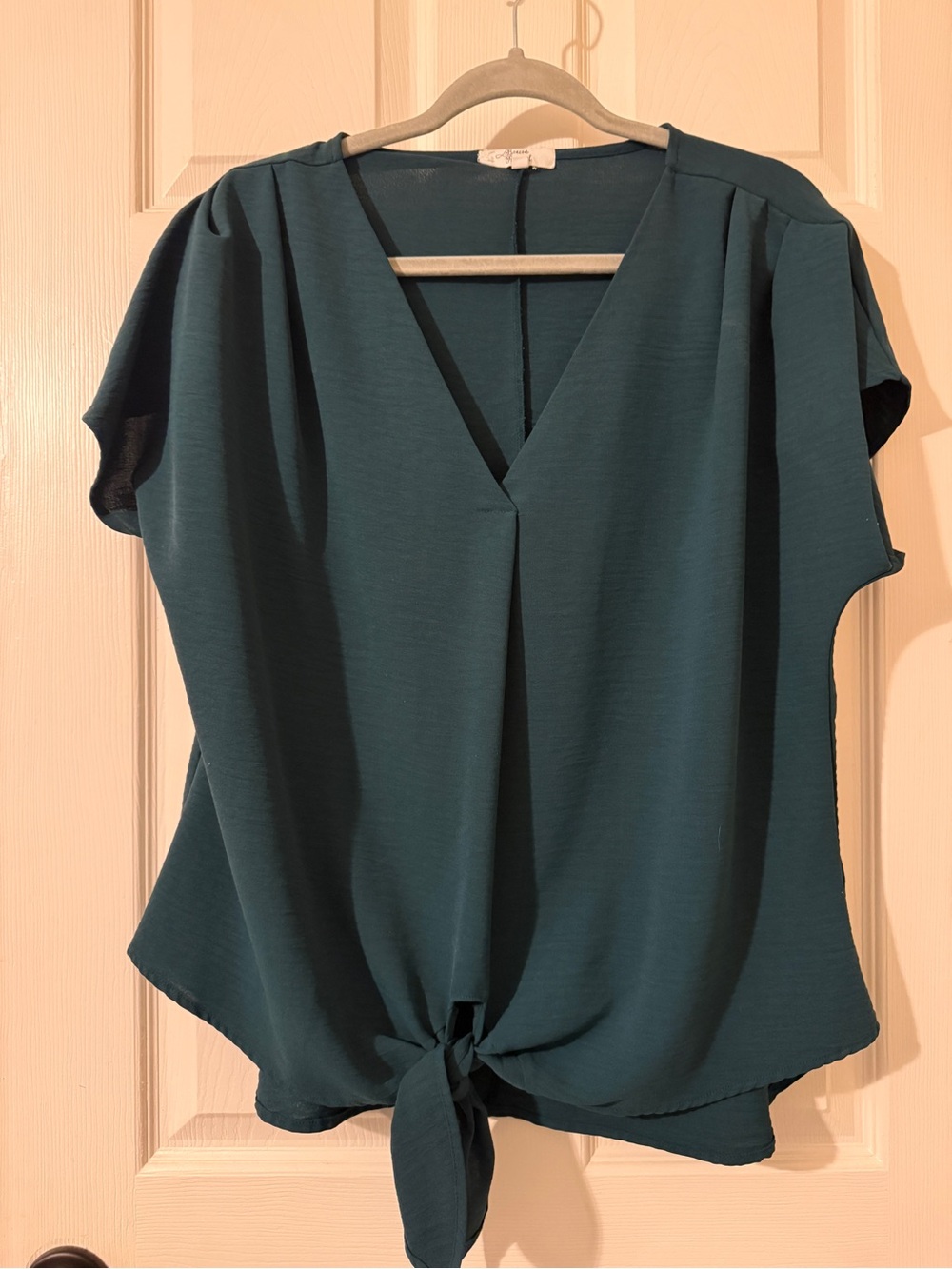 Beacon Teal Tie-Front V-Neck Blouse